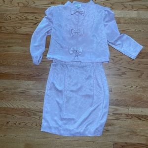 Vintage light pink silky skirt suit